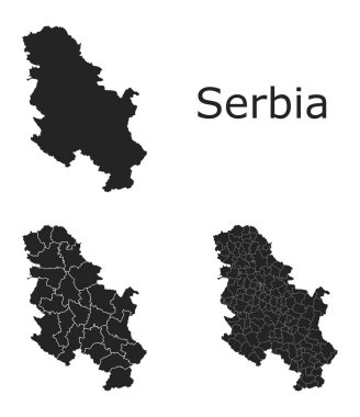 Sırbistan idari bölgeler, belediyeler, departmanlar ve sınırlarla vektör haritaları