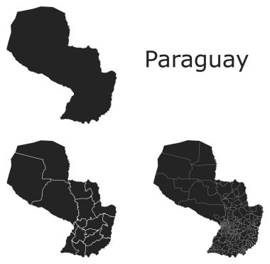 İdari bölgeler, belediyeler, departmanlar ve sınırlarla Paraguay vektör haritaları