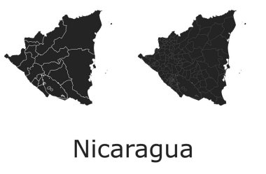 Nikaragua idari bölgeler, belediyeler, departmanlar, sınırlar içeren vektör haritaları
