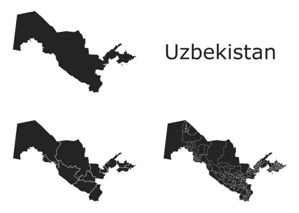 Mapy Wektorów Uzbekistanu Regionami Administracyjnymi Gminami Departamentami Granicami — Wektor stockowy