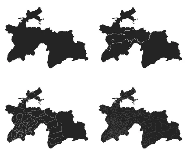 Tadzjikistan Vector Kaarten Met Administratieve Regio Gemeenten Departementen Grenzen — Stockvector