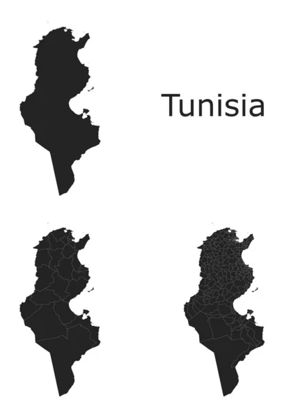 Tunisie Cartes Vectorielles Avec Régions Administratives Municipalités Départements Frontières — Image vectorielle