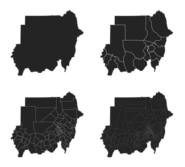 Векторные Карты Судана Административными Районами Муниципалитетами Департаментами Границами — стоковый вектор
