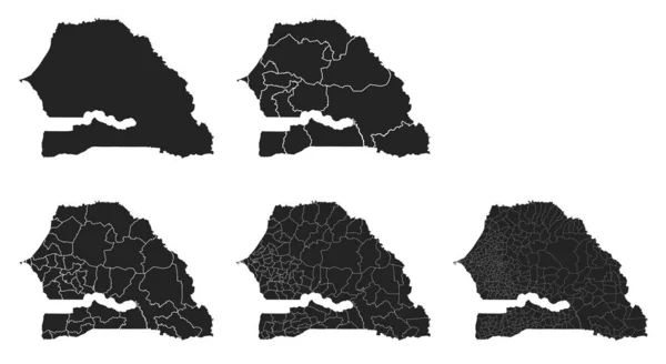 Senegal Vektorkarten Mit Verwaltungsregionen Gemeinden Departements Grenzen — Stockvektor