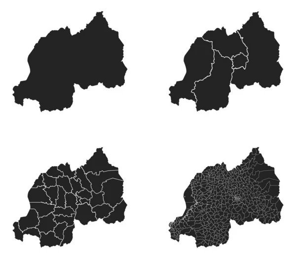 Ruanda Mapas Vectoriales Con Regiones Administrativas Municipios Departamentos Fronteras — Vector de stock
