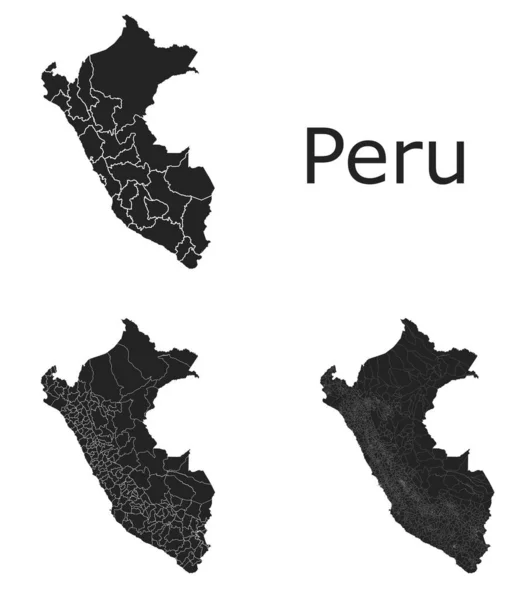 Peru Mapas Vetoriais Com Regiões Administrativas Municípios Departamentos Fronteiras —  Vetores de Stock