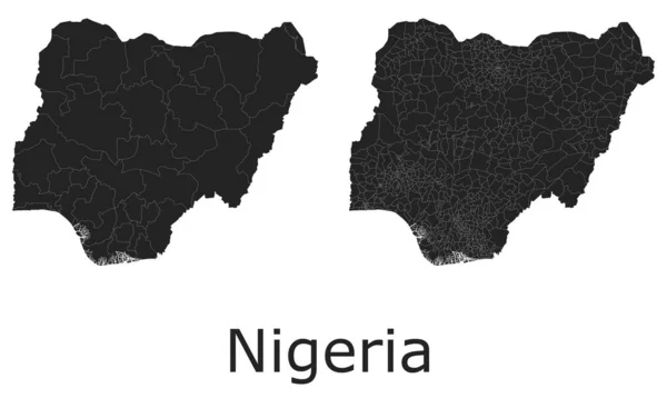 Nigeria Vector Kaarten Met Administratieve Regio Gemeenten Departementen Grenzen — Stockvector