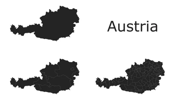 Áustria Mapas Vetoriais Com Regiões Administrativas Municípios Departamentos Fronteiras —  Vetores de Stock