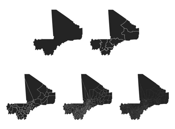Векторные Карты Мали Административными Районами Муниципалитетами Департаментами Границами — стоковый вектор