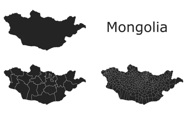 Mapy Wektorów Mongolii Regionami Administracyjnymi Gminami Departamentami Granicami — Wektor stockowy