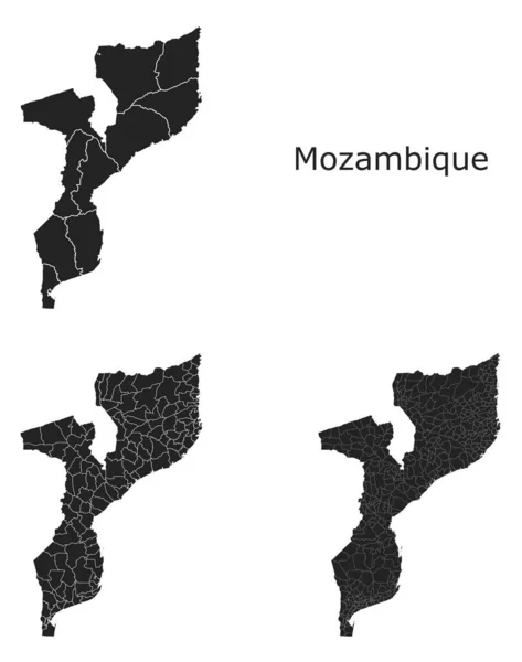 Mapy Wektorów Mozambiku Regionami Administracyjnymi Gminami Departamentami Granicami — Wektor stockowy