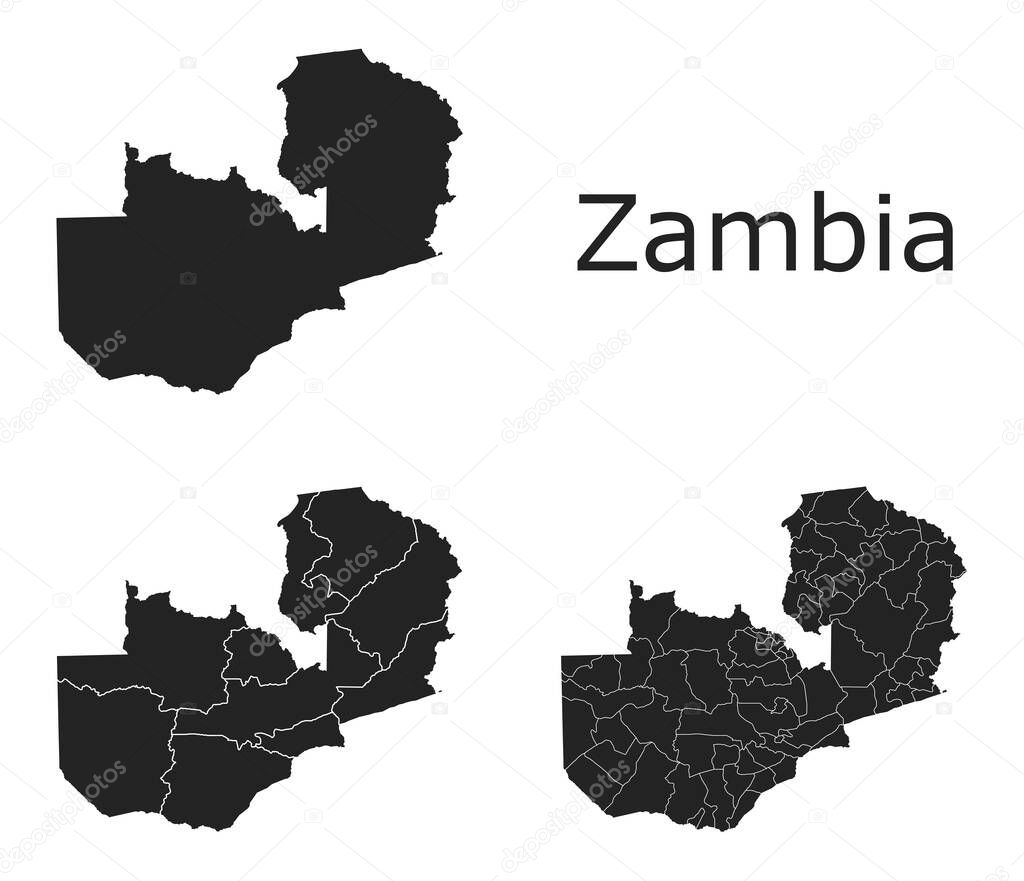 Zambia vector maps with administrative regions, municipalities, departments, borders