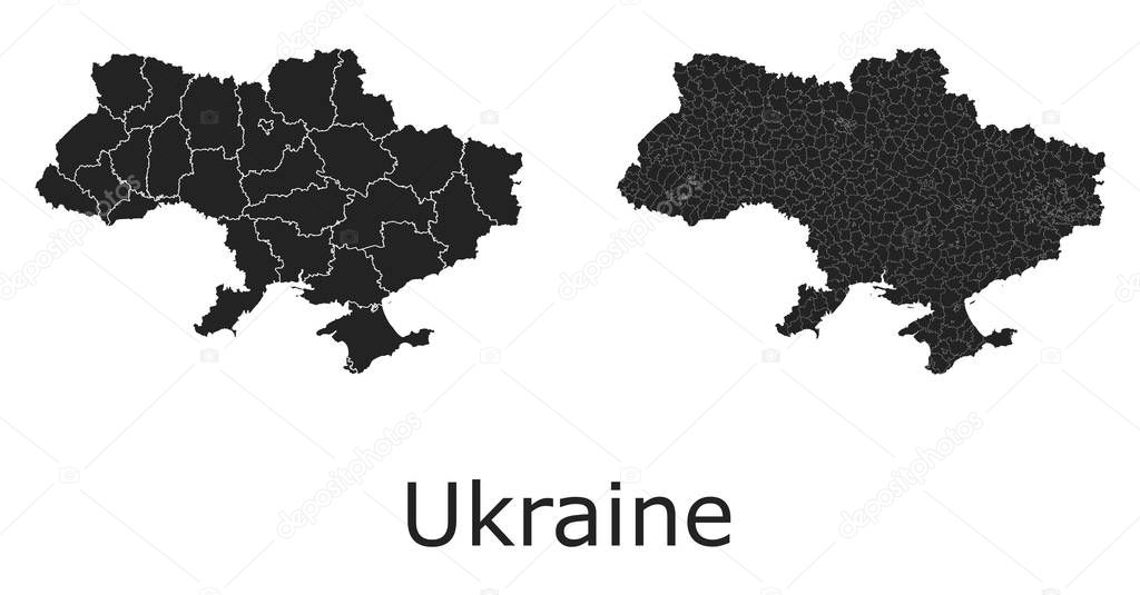 Ukraine vector maps with administrative regions, municipalities, departments, borders