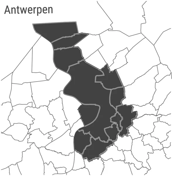 アントワープベルギーは白い背景に暗い灰色の行政領域をマップ — ストックベクタ