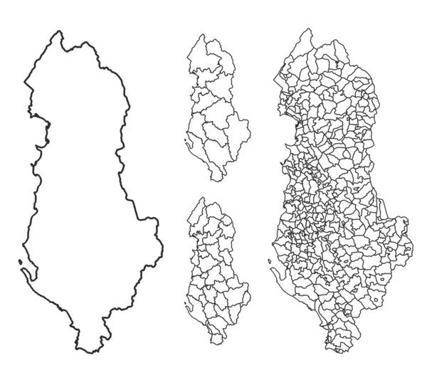 Albanie Contour Vecteur Carte Avec Frontières Administratives Régions Municipalités Départements — Image vectorielle