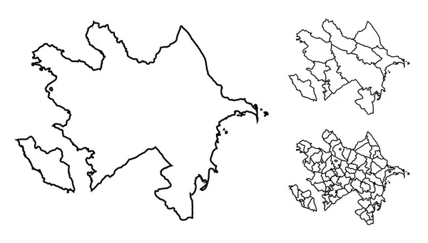 阿塞拜疆概述了带有行政区划边界 黑白省的地图矢量 — 图库矢量图片