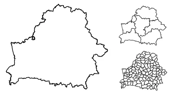 Weißrussland Umreißt Kartenvektor Mit Verwaltungsgrenzen Regionen Gemeinden Departements Schwarz Weißen — Stockvektor