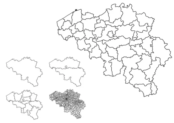 Belgio Schema Mappa Vettoriale Con Confini Amministrativi Regioni Comuni Dipartimenti — Vettoriale Stock