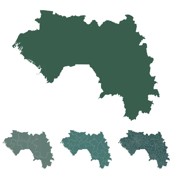 Γουινέα Χάρτη Περίγραμμα Διάνυσμα Διοικητικά Σύνορα Περιοχές Δήμους Τμήματα Μαύρο — Διανυσματικό Αρχείο