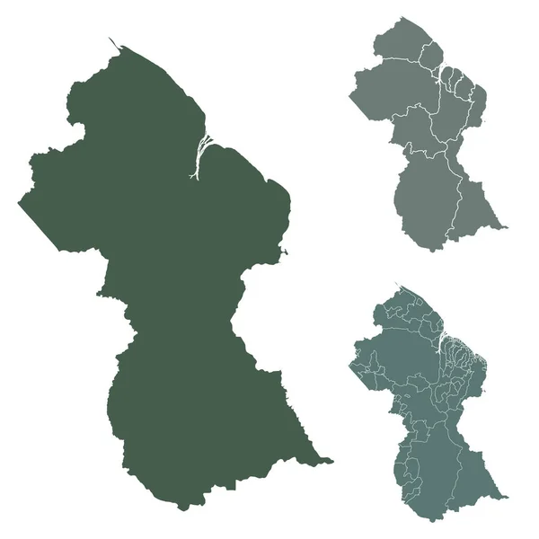 Guyana Karte Umriss Vektor Mit Verwaltungsgrenzen Regionen Gemeinden Departements Schwarz — Stockvektor
