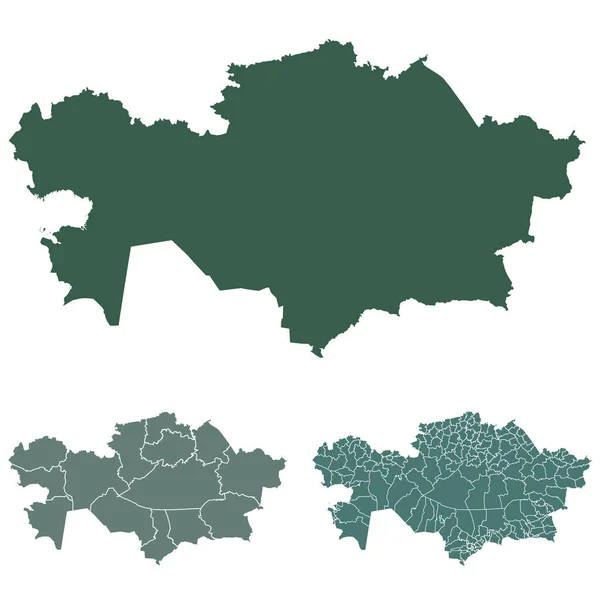 Kasachstan Karte Umriss Vektor Mit Verwaltungsgrenzen Regionen Gemeinden Departements Schwarz — Stockvektor