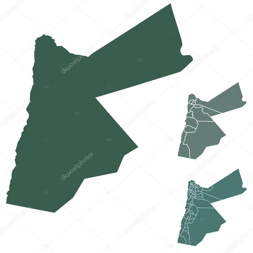 Jordan map outline vector with administrative borders, regions, municipalities, departments in black white colors. Infographic design template map.