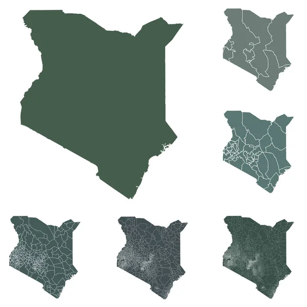 Kenia Karte Umrissvektor Mit Verwaltungsgrenzen Regionen Gemeinden Departements Schwarz Weißen — Stockvektor