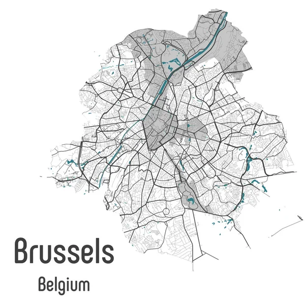 Brüksel haritası Bruxelles Brüksel idari bölgeleri bölge vektör şablonu ve beyaz arka planda Belçika grisi haritası. Bilgi ve İnternet için Contour şehir haritası.