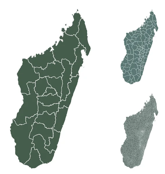 Madagascar Mapa Contorno Vector Con Fronteras Administrativas Regiones Municipios Departamentos — Vector de stock