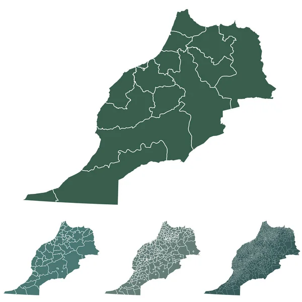Marokko Karte Umriss Vektor Mit Verwaltungsgrenzen Regionen Gemeinden Departements Schwarz — Stockvektor