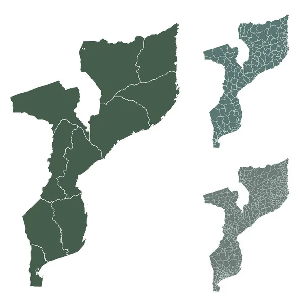 Mozambico Mappa Contorno Vettoriale Con Confini Amministrativi Regioni Comuni Dipartimenti — Vettoriale Stock