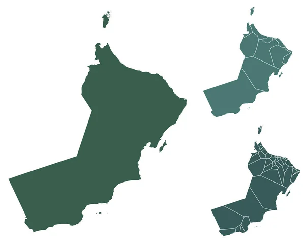 Omán Mapa Delinear Vector Con Fronteras Administrativas Regiones Municipios Departamentos — Vector de stock