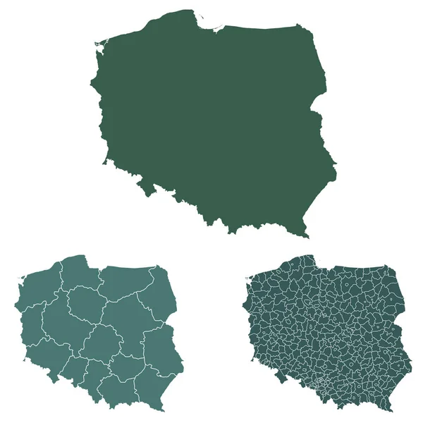 Polska Mapa Zarysowuje Wektor Granicami Administracyjnymi Regionami Gminami Departamentami Czarno — Wektor stockowy