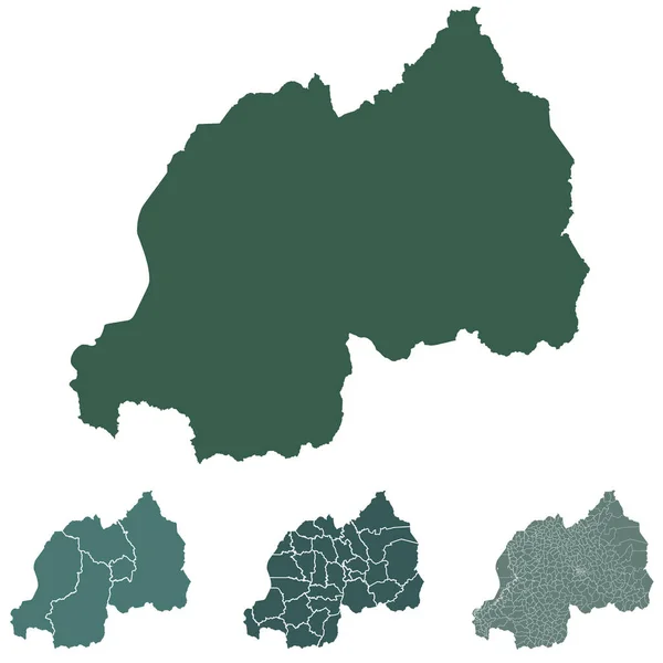 Ruanda Karte Umriss Vektor Mit Verwaltungsgrenzen Regionen Gemeinden Departements Schwarz — Stockvektor