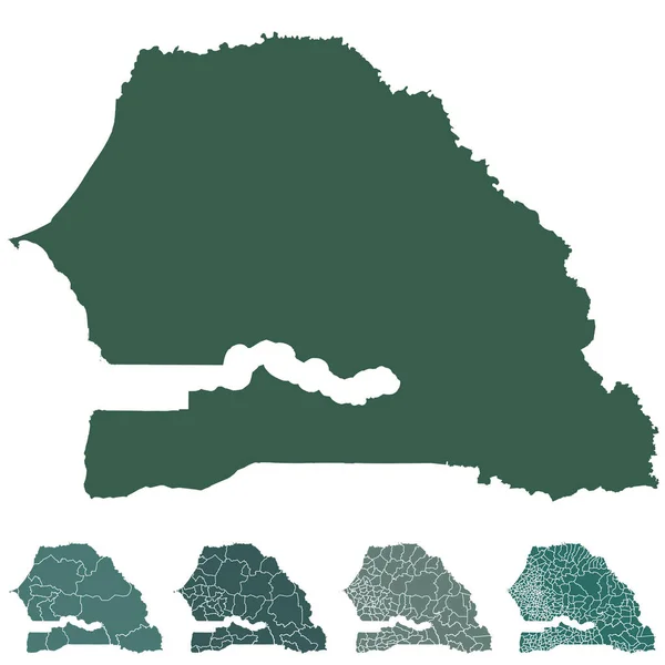 Senegal Karte Umriss Vektor Mit Verwaltungsgrenzen Regionen Gemeinden Departements Schwarz — Stockvektor