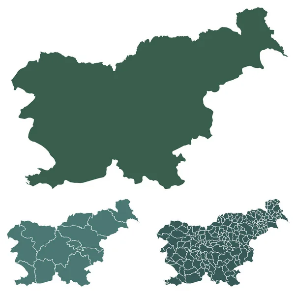 Szlovénia Térkép Vázolja Vektor Közigazgatási Határok Régiók Települések Megyék Fekete — Stock Vector