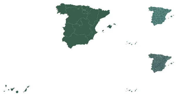 Іспанія Окреслює Вектор Контури Адміністративними Кордонами Регіонами Муніципалітетами Департаментами Чорними — стоковий вектор