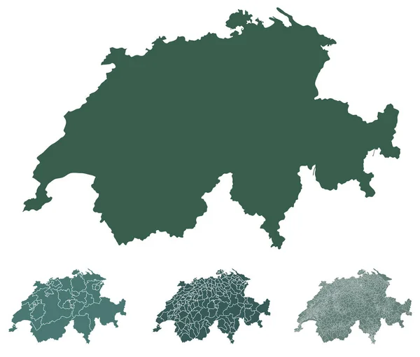 Вектор Карты Швейцарии Административными Границами Регионами Муниципалитетами Департаментами Черно Белых — стоковый вектор
