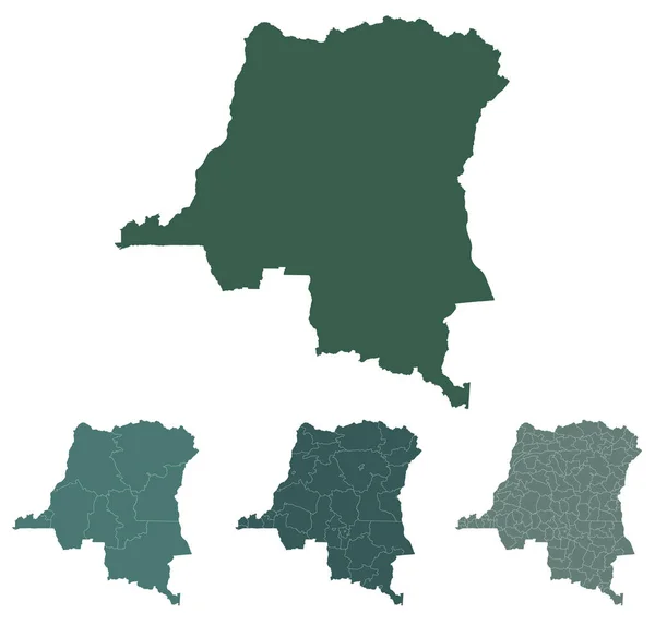 Republik Demokratik Kongo Memetakan Vektor Garis Besar Dengan Perbatasan Administratif - Stok Vektor