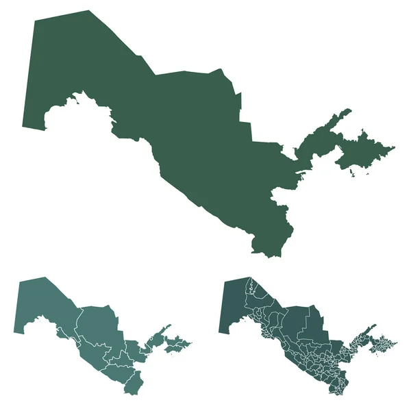 Özbekistan Haritası Idari Sınırları Bölgeleri Belediyeleri Siyah Beyaz Renkli Bölümleri — Stok Vektör