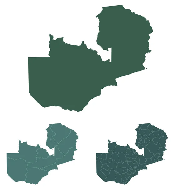 Zambijský Mapový Vektor Administrativními Hranicemi Regiony Obce Oddělení Černobílých Barvách — Stockový vektor