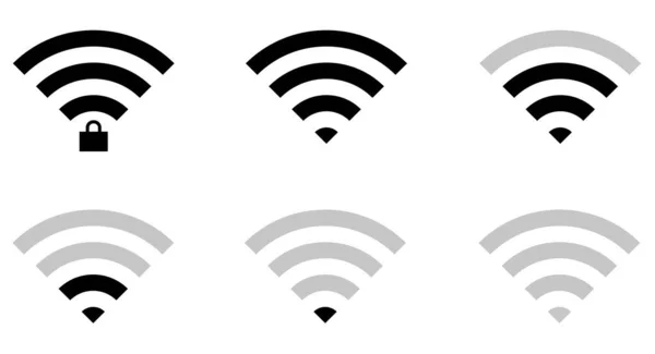 Iconos Wifi Negro Interior Con Diferentes Conexiones — Archivo Imágenes Vectoriales