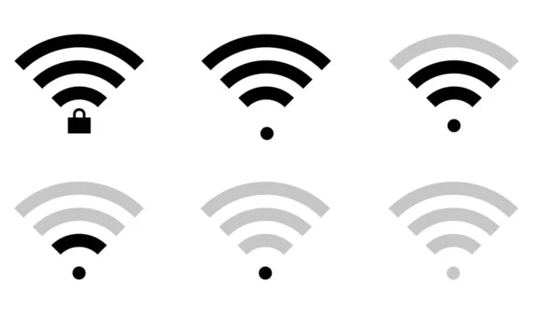 Flache Wifi Zeichen Symbole Gerader Form Und Verbindungsebene Verriegelt Und — Stockvektor
