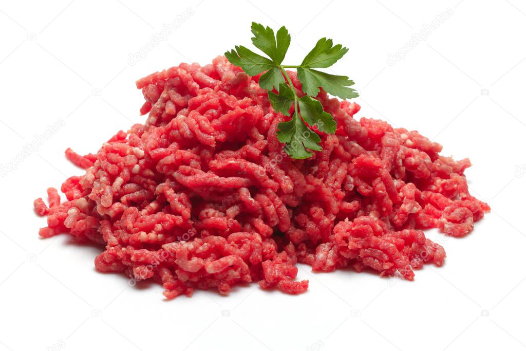 raw beef meat with parsley and red onion