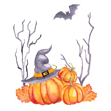 Yaprakları ile suluboya kabaklar