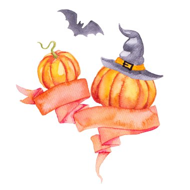 Yaprakları ve şerit ile suluboya kabaklar