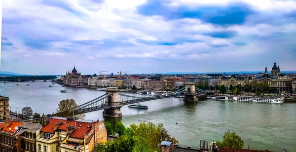 Budapest Magyarország Fővárosa Igen Lánchíd Secheni Híd Parlament Székhelye — Stock Fotó