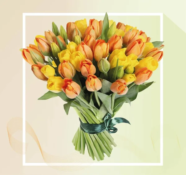 Bouquet Tulipani Gialli Fondo Chiaro — Vettoriale Stock