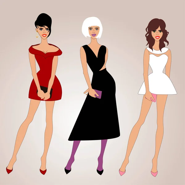 Filles Robes Mode — Image vectorielle