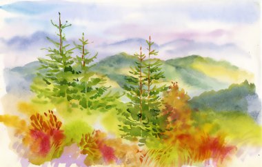 dağlar sarı ağaçları ile